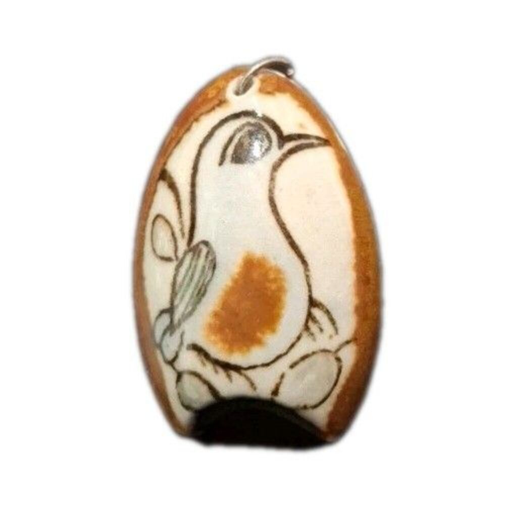 Vintage Ken Edwards Tonala Mexico Glazed Pottery Bird Pendant Charm Signed Art